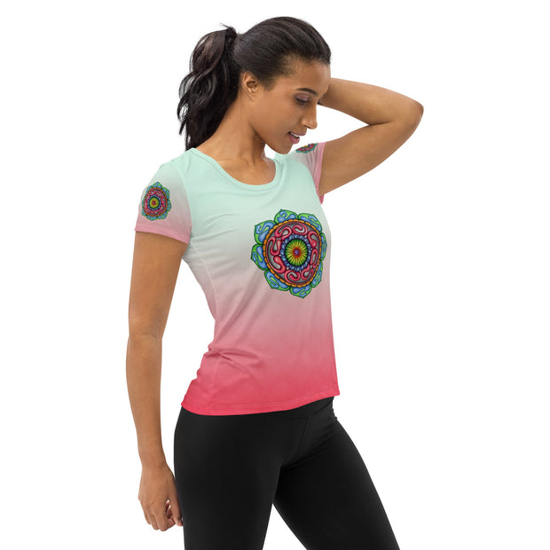 Root Mandala Pink Women's Athletic T-shirt - Martin K Designs