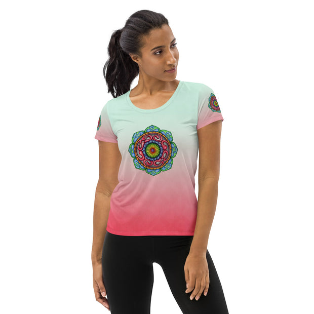 Root Mandala Pink Women's Athletic T-shirt - Martin K Designs