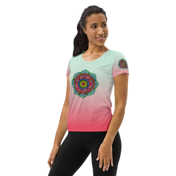 Root Mandala Pink Women's Athletic T-shirt - Martin K Designs