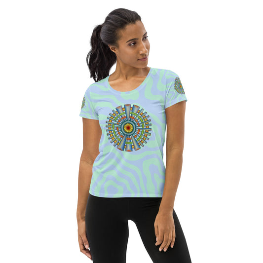 Spokin' Blue Women's Athletic T-shirt - geometric artwork pattern
