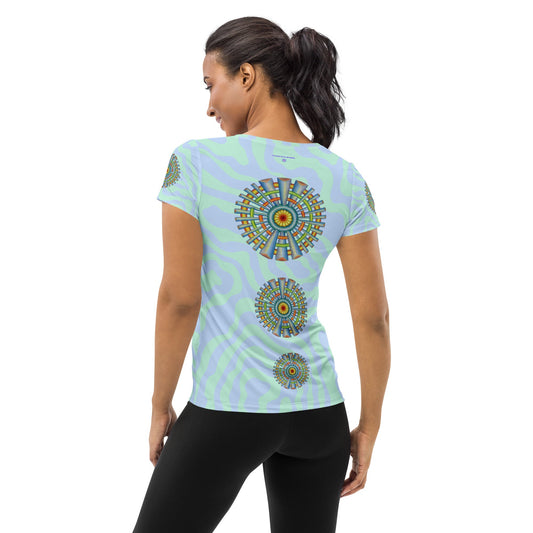 Spokin' Blue Women's Athletic T-shirt - geometric artwork pattern