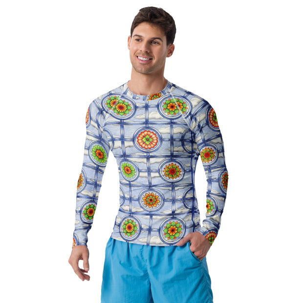 Stained Glass Mandala Men's Rash Guard - Martin K Designs