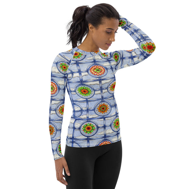 Stained Glass Mandala Women's Rash Guard - Martin K Designs