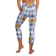 Stained Glass Mandalas High Rise Yoga Capri Leggings with Inside Pocket - Martin K Designs
