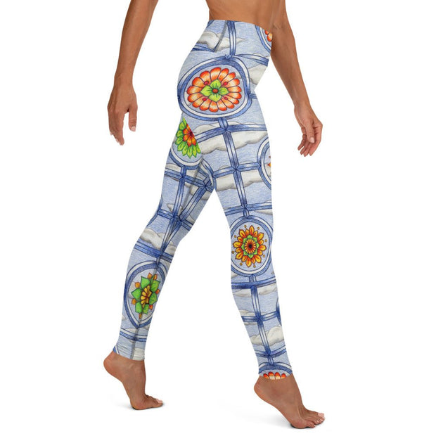 Stained Glass mandalas High Rise Yoga Leggings with Inside Pocket - Martin K Designs