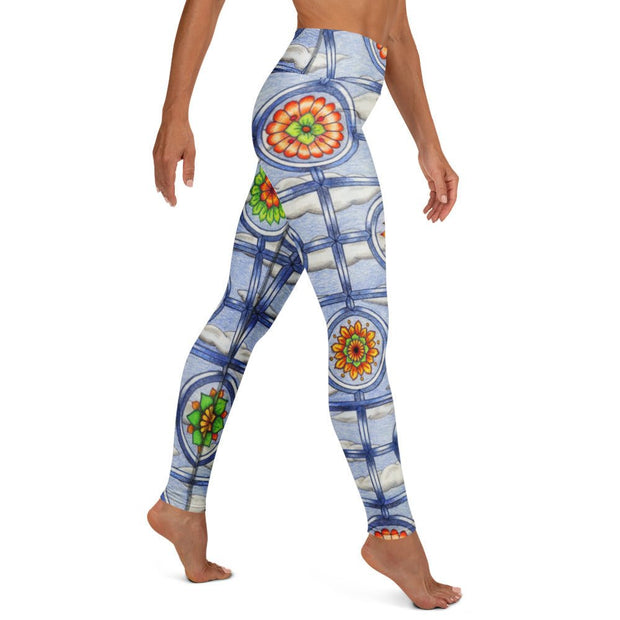Stained Glass mandalas High Rise Yoga Leggings with Inside Pocket - Martin K Designs