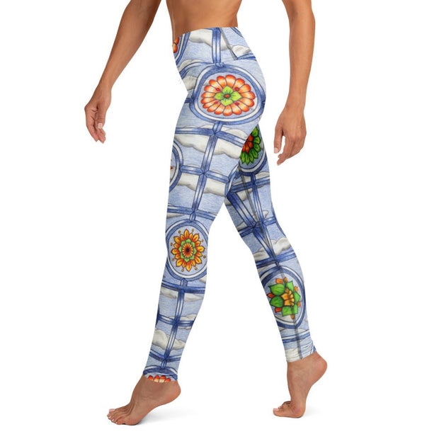Stained Glass mandalas High Rise Yoga Leggings with Inside Pocket - Martin K Designs