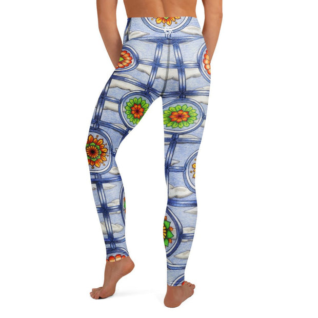 Stained Glass mandalas High Rise Yoga Leggings with Inside Pocket - Martin K Designs