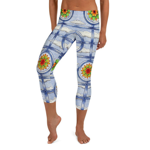 Stained Glass Mandalas Mid Rise Capri Leggings - Martin K Designs
