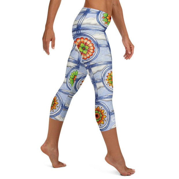 Stained Glass Mandalas Mid Rise Capri Leggings - Martin K Designs