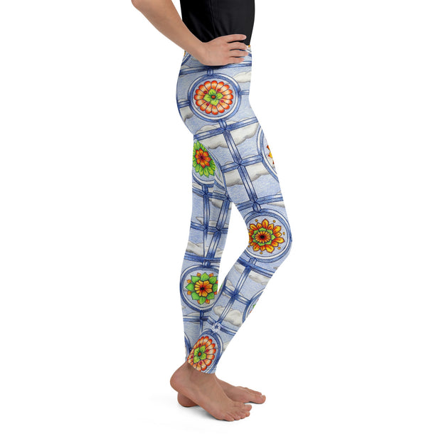 Stained Glass Mandalas Mid Rise Youth Leggings - Martin K Designs