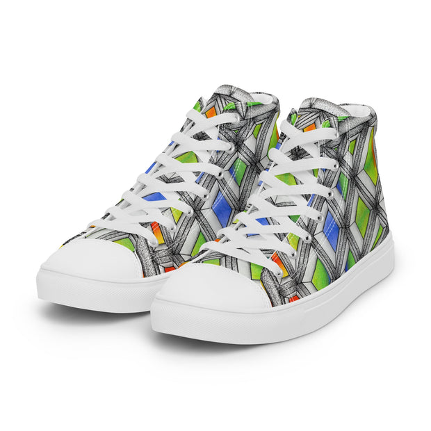 Stained Glass Men’s high top canvas shoes - Martin K Designs