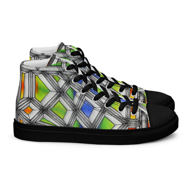 Stained Glass Men’s high top canvas shoes - Martin K Designs