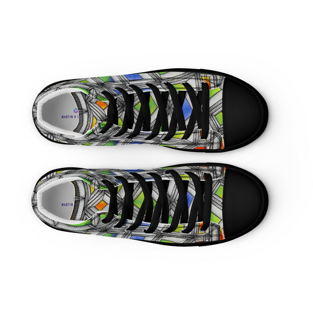 Stained Glass Men’s high top canvas shoes - Martin K Designs