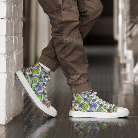 Stained Glass Men’s high top canvas shoes - Martin K Designs