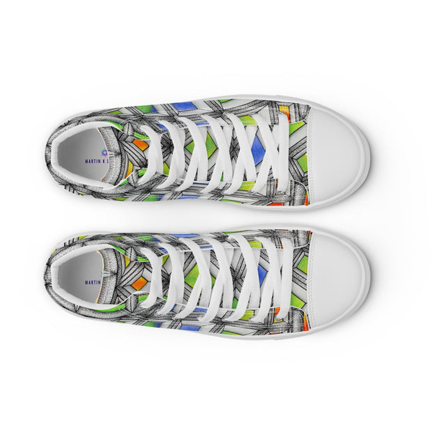 Stained Glass Men’s high top canvas shoes - Martin K Designs