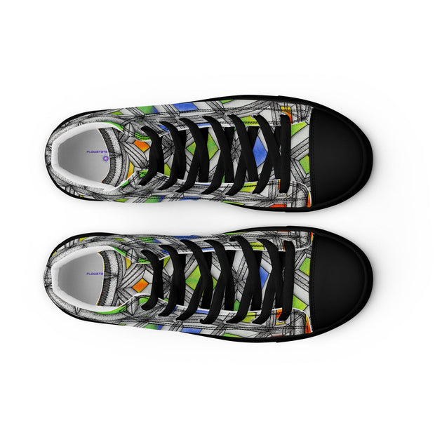 Stained Glass Men’s high top canvas shoes - Martin K Designs