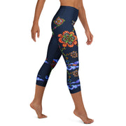 Steampunk Flowers High Rise Yoga Capri Leggings with Inside Pocket - Martin K Designs