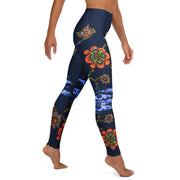 Steampunk Flowers High Rise Yoga Leggings with Inside Pocket - Martin K Designs