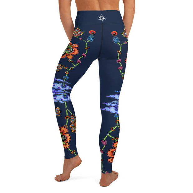 Steampunk Flowers High Rise Yoga Leggings with Inside Pocket - Martin K Designs