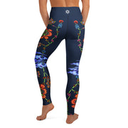 Steampunk Flowers High Rise Yoga Leggings with Inside Pocket - Martin K Designs