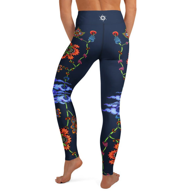 Steampunk Flowers High Rise Yoga Leggings with Inside Pocket - Martin K Designs