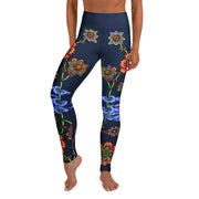 Steampunk Flowers High Rise Yoga Leggings with Inside Pocket - Martin K Designs