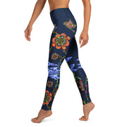 Steampunk Flowers High Rise Yoga Leggings with Inside Pocket - Martin K Designs