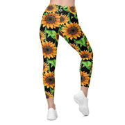 Sunflowers Capri High Rise Leggings with pockets - Martin K Designs