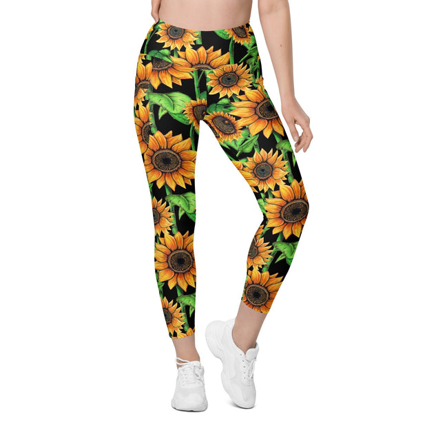 Sunflowers Capri High Rise Leggings with pockets - Martin K Designs