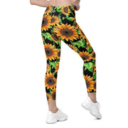 Sunflowers Capri High Rise Leggings with pockets - Martin K Designs