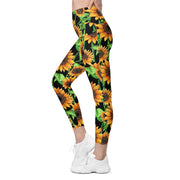 Sunflowers Capri High Rise Leggings with pockets - Martin K Designs
