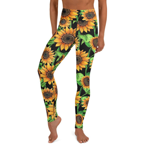 Sunflowers High Rise Yoga Leggings with Inside Pocket - Martin K Designs