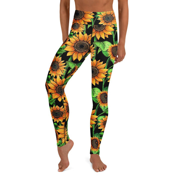 Sunflowers High Rise Yoga Leggings with Inside Pocket - Martin K Designs