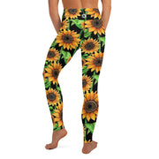 Sunflowers High Rise Yoga Leggings with Inside Pocket - Martin K Designs