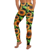 Sunflowers High Rise Yoga Leggings with Inside Pocket - Martin K Designs