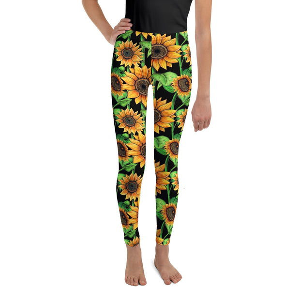 Sunflowers Mid Rise Youth Leggings - Martin K Designs