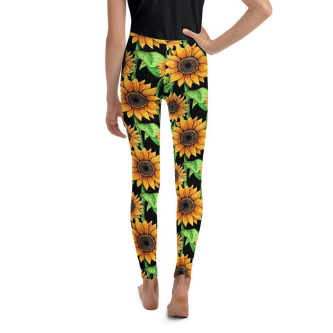 Sunflowers Mid Rise Youth Leggings - Martin K Designs