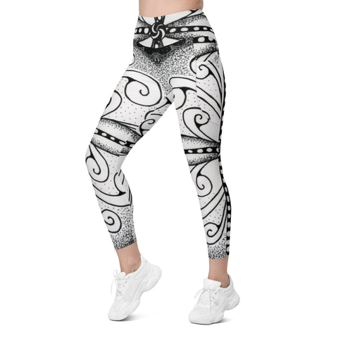 Surfs Up Mandala High Rise Capri Leggings with pockets - Martin K Designs
