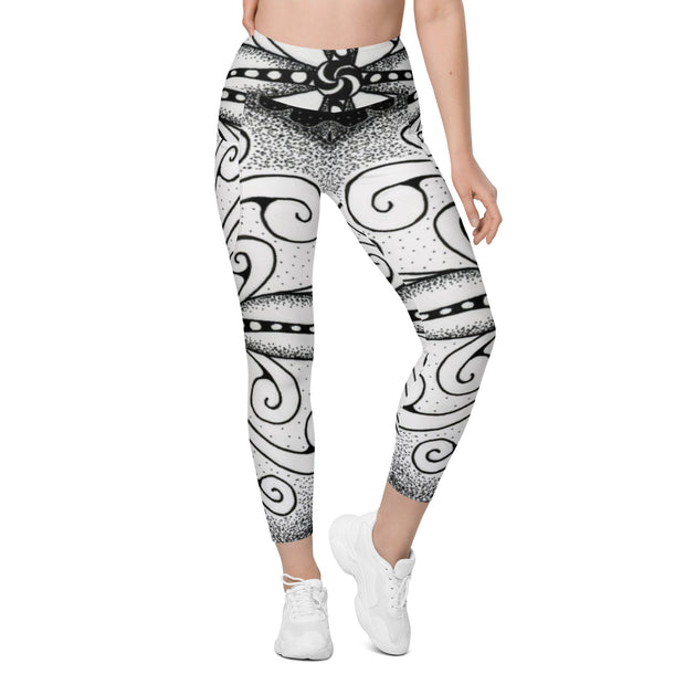 Surfs Up Mandala High Rise Capri Leggings with pockets - Martin K Designs