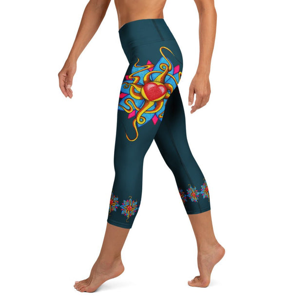 Wild at Heart High Rise Yoga Capri Leggings with Inside Pocket - Martin K Designs